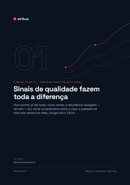 Capa do e-book 01 da Atribua: Sinais de qualidade: Pixel e API de conversões
